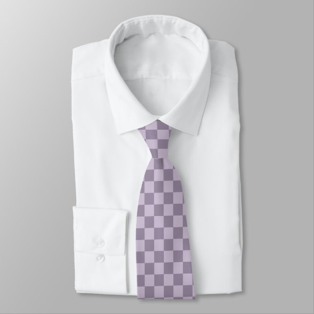 Minimalist Soft Lavender Checkerboard Pattern  Tie (Tied)