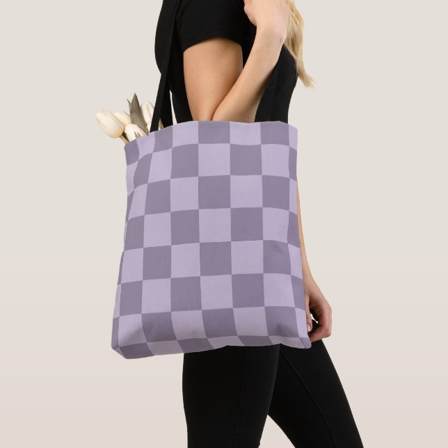 Minimalist Soft Lavender Chequerboard Pattern  Tote Bag (Close Up)