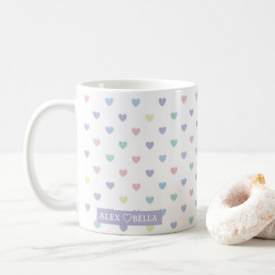 Minimalist Soft Pastel Heart Pattern Couple Name Coffee Mug