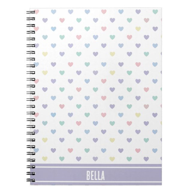Minimalist Soft Pastel Heart Pattern Personalised Notebook (Front)