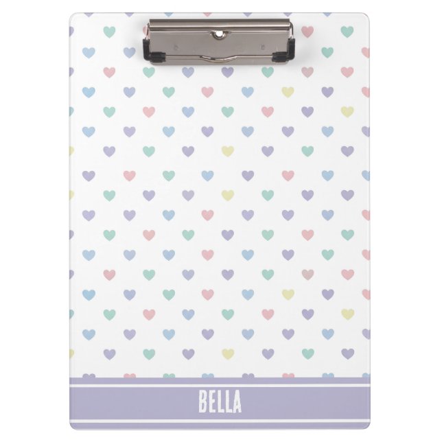 Minimalist Soft Pastel Heart Pattern Personalized Clipboard (Front)