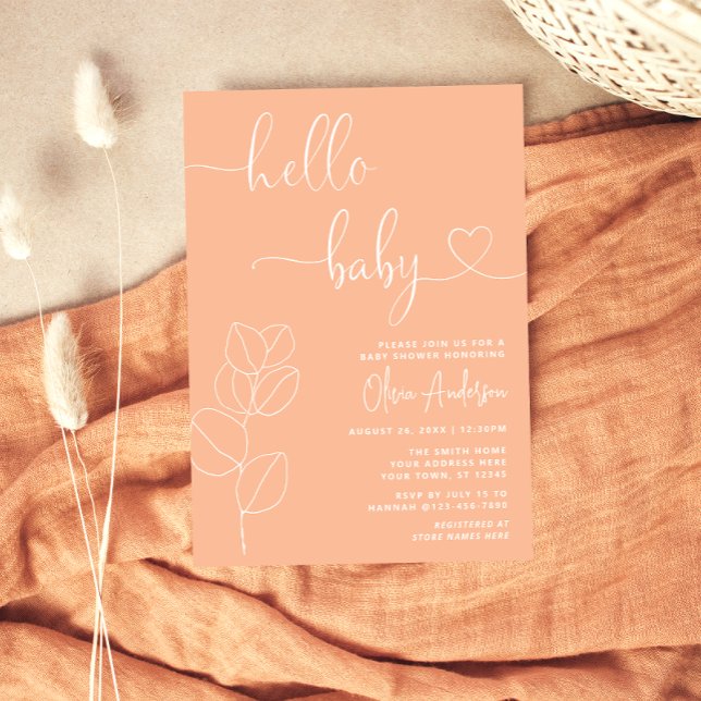Minimalist Soft Peach Eucalyptus Baby Shower Invitation (Creator Uploaded)