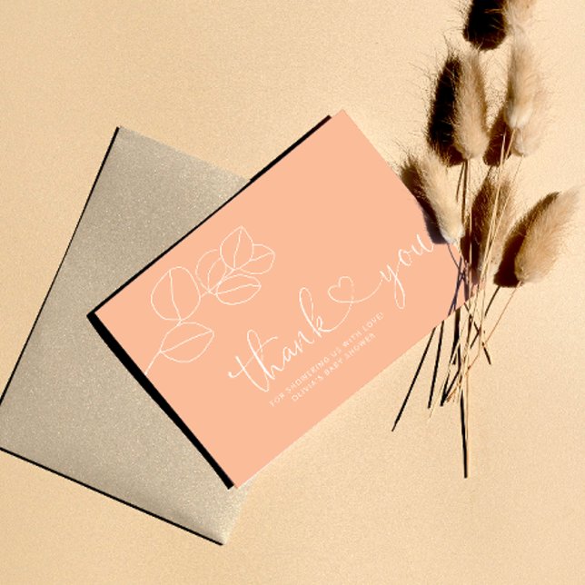 Minimalist Soft Peach Eucalyptus Baby Shower  Thank You Card (Creator Uploaded)