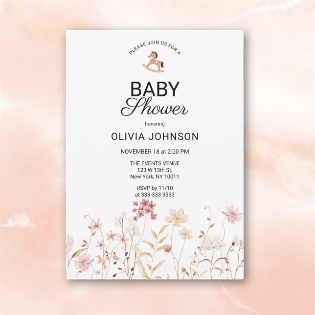 Minimalist Soft Pink Floral Baby Shower Invitation (Creator Uploaded)