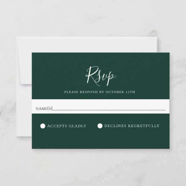 Minimalist Solid Emerald Green Wedding RSVP Card (Front)
