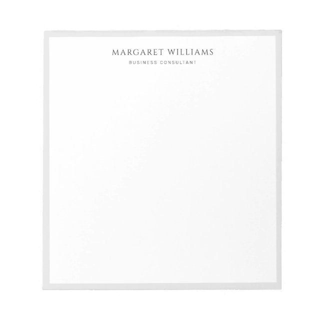 Minimalist Solid Grey Border Office Professional  Notepad (Front)