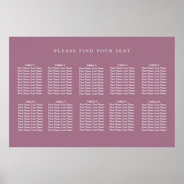 Minimalist Solid Mauve Wedding Seating Chart (Front)