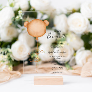 Minimalist Someone Beary Cute Balloon Baby Shower  Acrylic Invitations