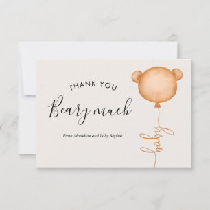Minimalist Someone Beary Cute Balloon Baby Shower Thank You Card