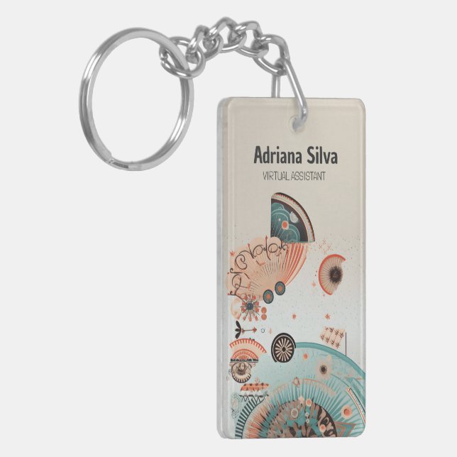 Minimalist Sophisticated Boho Virtual Assistant QR Key Ring (Front Left)