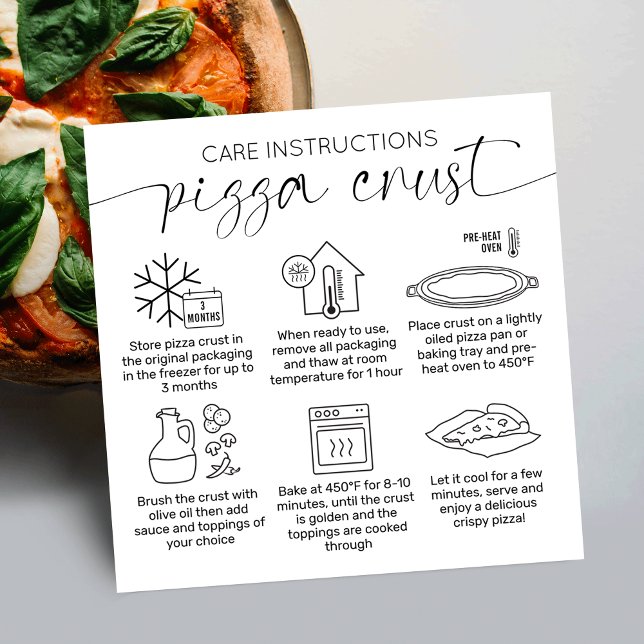 Minimalist Sourdough Pizza Crust Bakery Care Cards (Minimalist sourdough pizza crust care instructions cards with care icons, stylish calligraphy font)