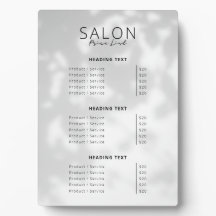 Minimalist Spa & Hair Salon Services Price List