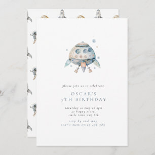Minimalist Spaceship Boy's Birthday Party Invitation