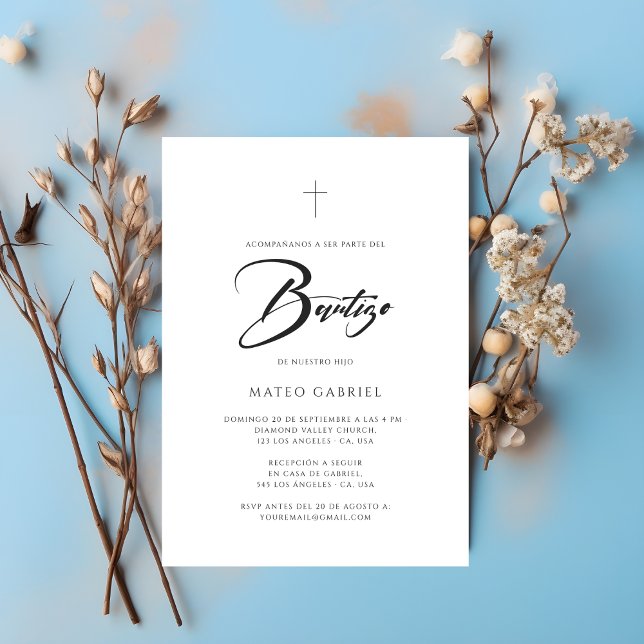 Minimalist Spanish Elegante Invitación de Bautizo  Invitation (Creator Uploaded)