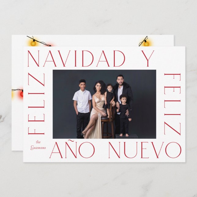 Minimalist Spanish Feliz Navidad Lights Photo Holiday Card (Front/Back)