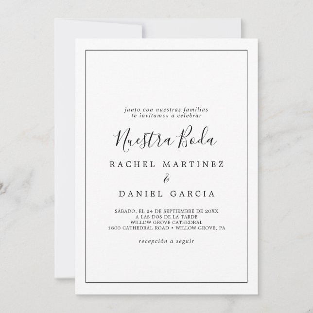 Minimalist Spanish Nuestra Boda Invitation (Front)