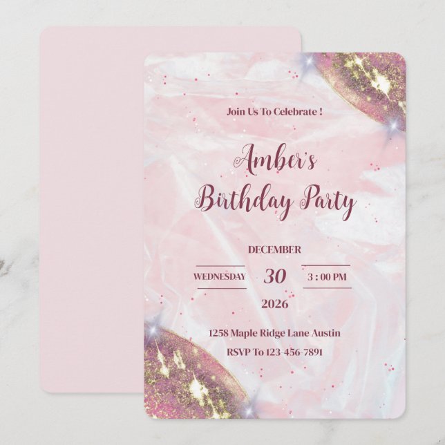 Minimalist Sparkle Birthday Party Invite (Front/Back)