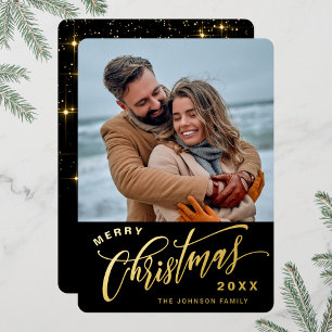 Minimalist Sparkle Christmas PHOTO Gold Foil Holiday Card