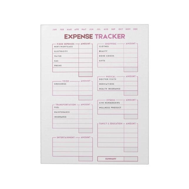 Minimalist Spending Overview Expense Tracker  Notepad (Rotated)