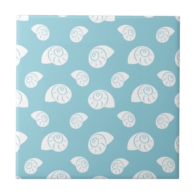 Minimalist Spiral Seashell Coastal Pattern Ceramic Tile (Front)
