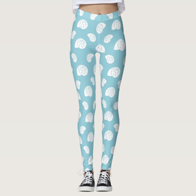 Minimalist Spiral Seashell Coastal Pattern Leggings (Front)