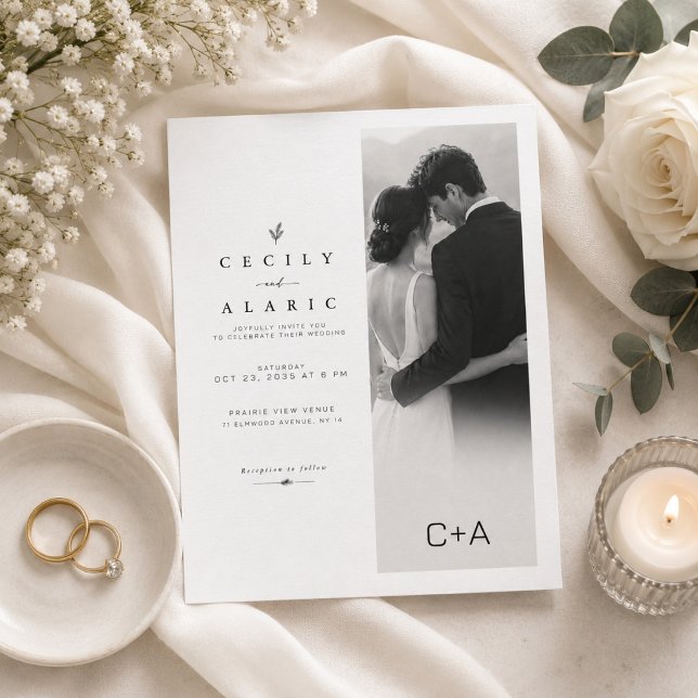 Minimalist Split Layout Vertical Photo Wedding  Invitation (Creator Uploaded)
