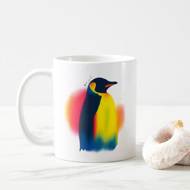 Minimalist Spray Paint Penguin Silhouette Coffee Mug (With Donut)