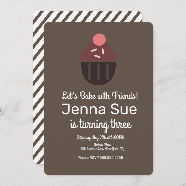 Minimalist Sprinkle Cupcake Decorating Birthday Invitation (Front/Back)