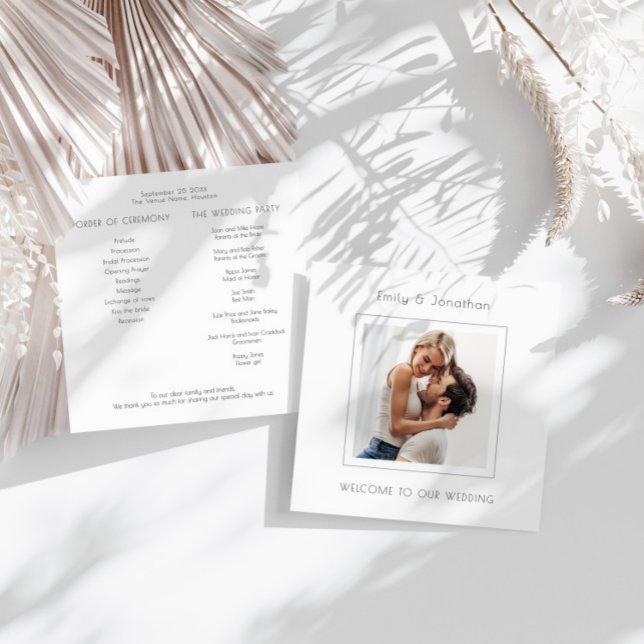 Minimalist Square Photo Wedding Program (Front and back view)