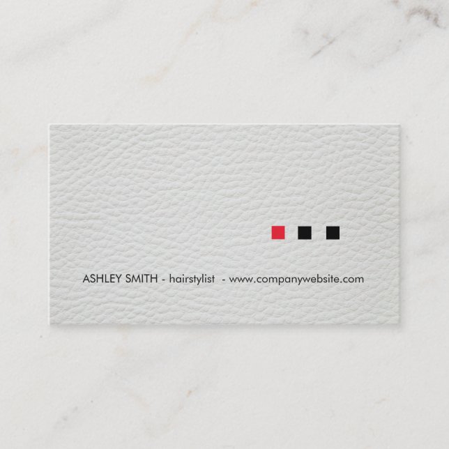 Minimalist Squares White Leather Print Business Card (Front)