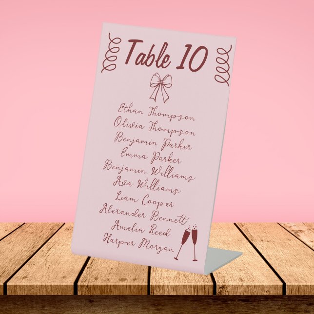Minimalist Squiggle Table Number Sign (Whimsical Quirky Squiggles Pink Wedding Table Number)