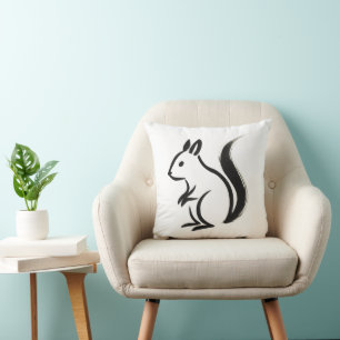 Minimalist Squirrel – Ink Brush Animal on  Cushion