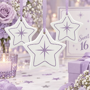 Minimalist Star and Border Violet on White ID1333 Ceramic Ornament