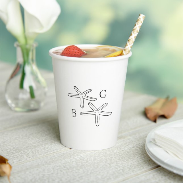 Minimalist Starfish Beach Monogram Wedding  Paper Cups (Insitu)