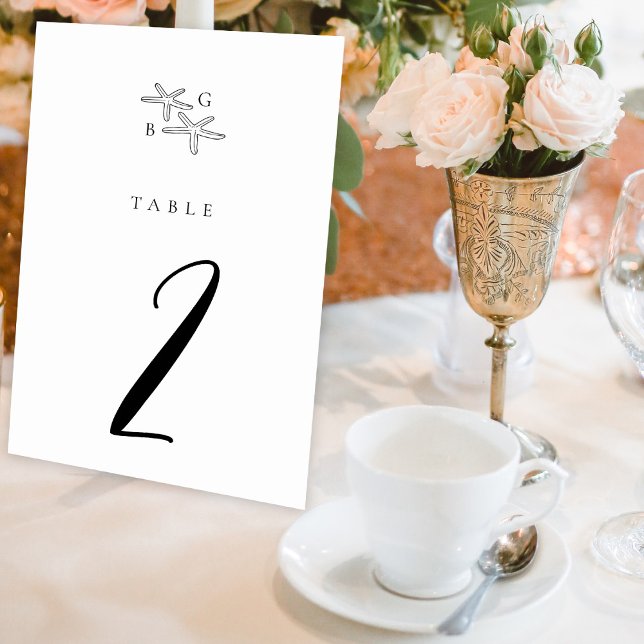 Minimalist Starfish Beach Monogram Wedding Table Number (Minimalist Starfish Beach Monogram Wedding Table Number)