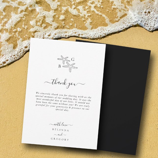 Minimalist Starfish Beach Monogram Wedding Thank You Card (Minimalist Starfish Beach Monogram Wedding Thank You Card)