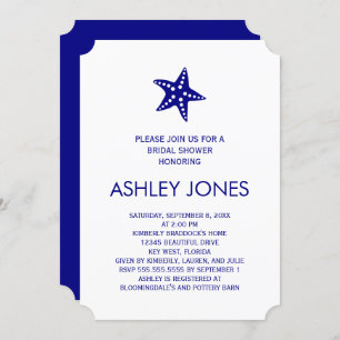 Minimalist Starfish Bridal Shower Invitation, Navy Invitation