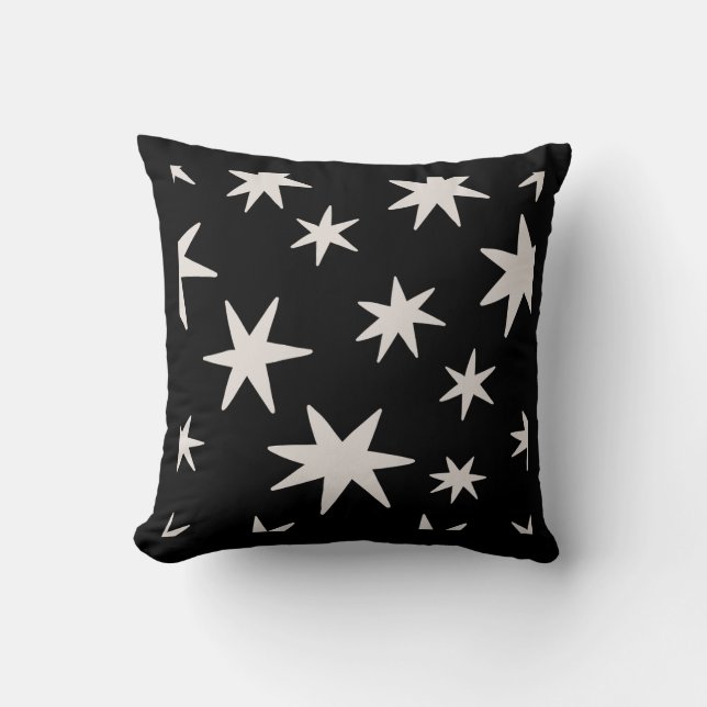 Minimalist Stars Pattern Pillow – 16x16 Black (Front)