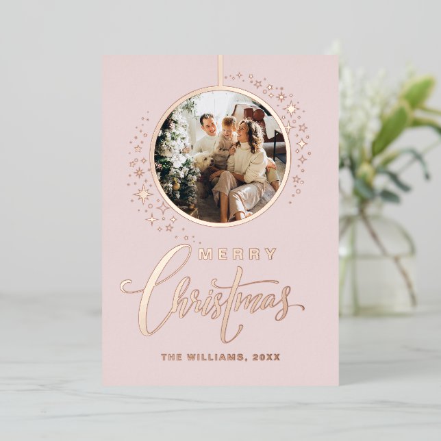 Minimalist Stars Photo gold Christmas  Foil Holiday Card (Standing Front)