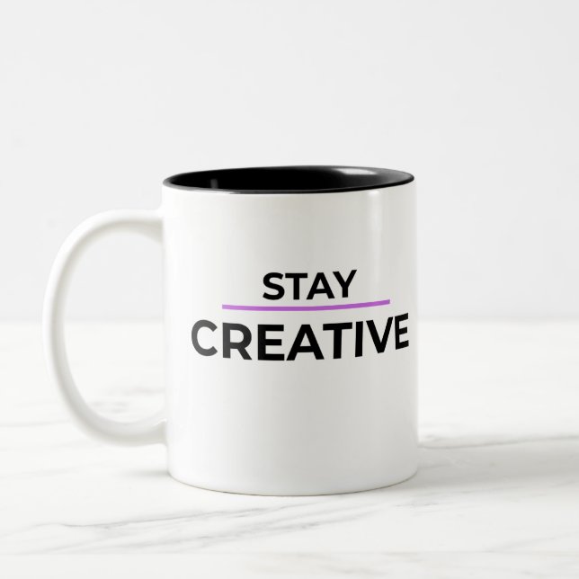 Minimalist Stay Creative Typography  Two-Tone Coffee Mug (Left)