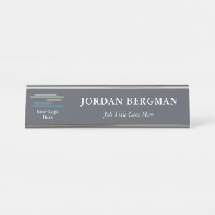 Minimalist Steel Grey Your Logo Name Title Desk Name Plate