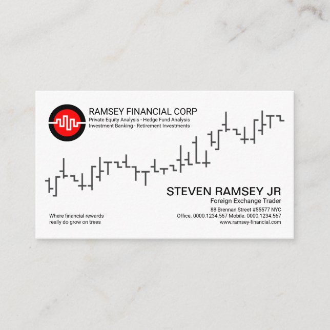 Minimalist Stock Exchange Graph Wave Stock Broker Business Card (Front)