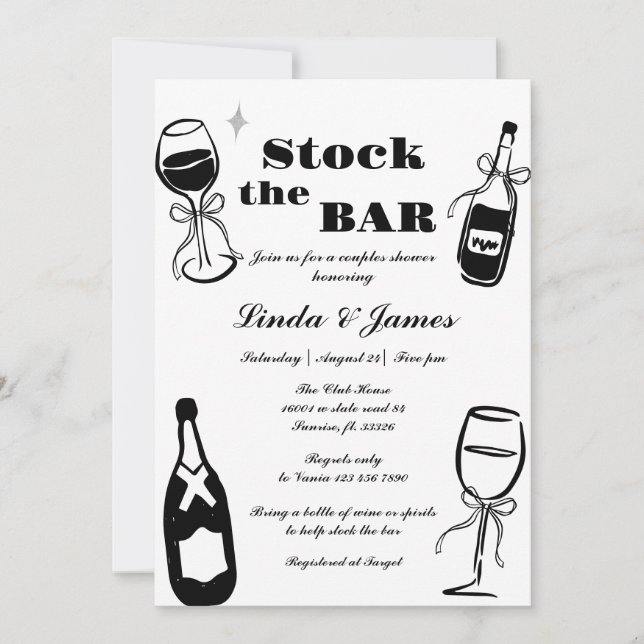 Minimalist Stock The Bar Couple Shower Invitation (Front)