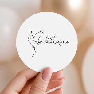 Minimalist Stork Neutral Baby Shower Classic Round Sticker
