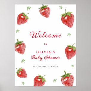Minimalist Strawberry Girl Welcome Baby Shower Poster