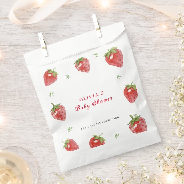 Minimalist Strawberry Sweet Girl Baby Shower Favour Bag (Clipped)