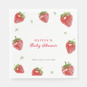 Minimalist Strawberry Sweet Girl Baby Shower Napkin