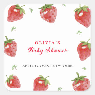 Minimalist Strawberry Sweet Girl Baby Shower Square Sticker