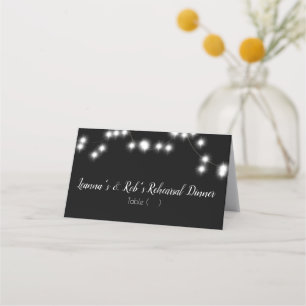 Minimalist String Lights Black Wedding Rehearsal Place Card