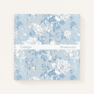Minimalist Stripe Dusty Blue Floral Square Notebook